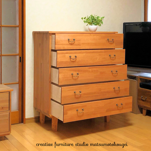時代箪笥　キャビネット クーポン対象 5DRS Wide-chest antique 無垢箪笥 幅広引出し