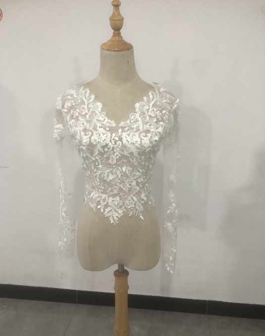 送料無料！ウエディングドレス トップスのみ 3D立体レース刺繍 ボレロ 七分袖丈 花嫁