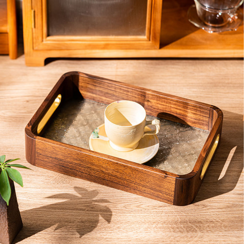 トレー 木製 最大幅42cm キッチン雑貨 カフェ トレイ お盆 ガラス