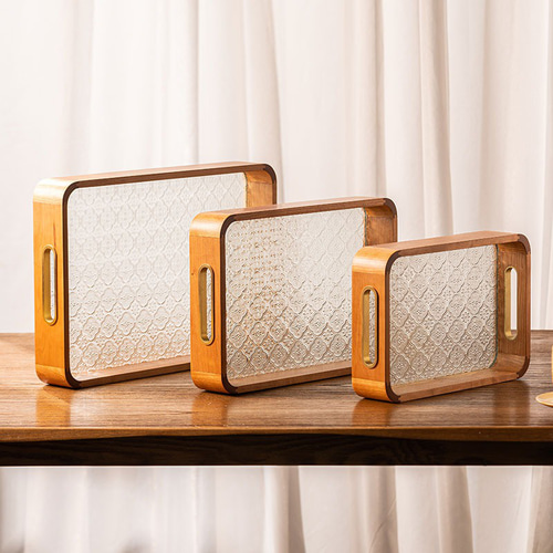 トレー 木製 最大幅42cm キッチン雑貨 カフェ トレイ お盆 ガラス