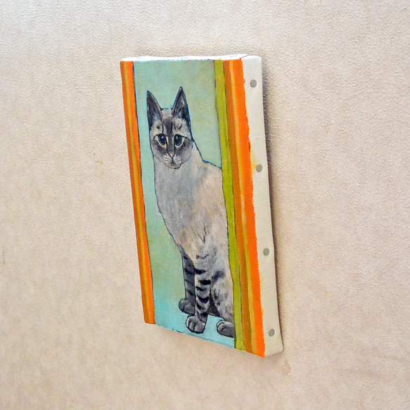 油絵・イラスト　白系ネコ　シャム風　猫の油絵　油彩　手描き・原画 3枚目の画像