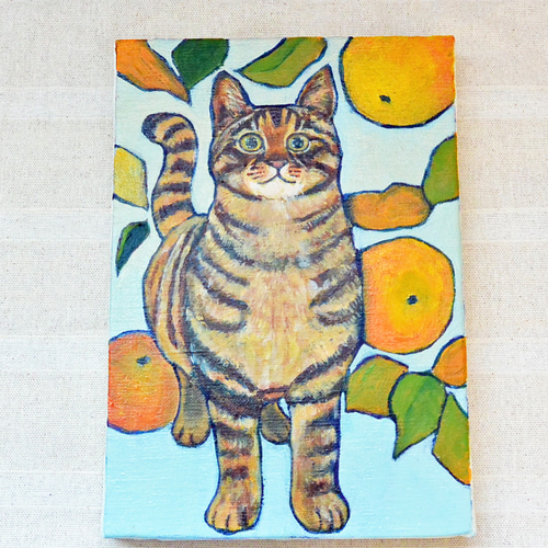 (ご依頼作品)鯛焼きを咥えた猫　油絵　原画　ミニ絵画　オリジナル　手描き ご依頼作品)鯛焼きを咥えた猫 油絵 原画 ミニ絵画 オリジナル