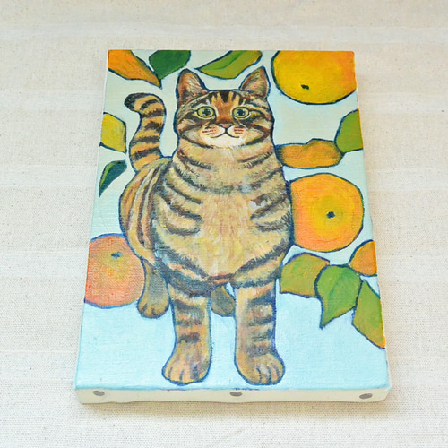 油絵・イラスト ベージュしましまネコ 猫の油絵 油彩 手描き 油絵・イラスト ベージュしましまネコ 猫の油絵 油彩 手描き
