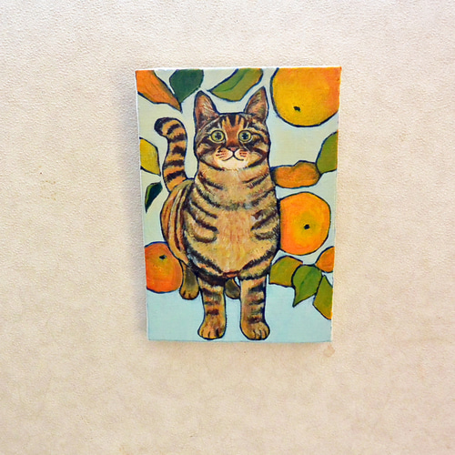 鯛焼きを咥えた猫 油絵 原画 ミニ絵画 オリジナル 手描き