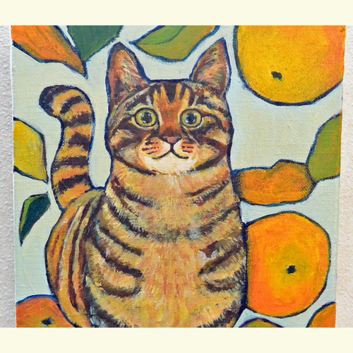 油絵・イラスト ベージュしましまネコ 猫の油絵 油彩 手描き 油絵・イラスト ベージュしましまネコ 猫の油絵 油彩 手描き