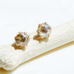 淺棕色*鑽石耳環 K18 金椒鹽鑽石 第3張的照片