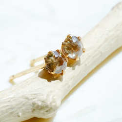 淺棕色*鑽石耳環 K18 金椒鹽鑽石 第6張的照片