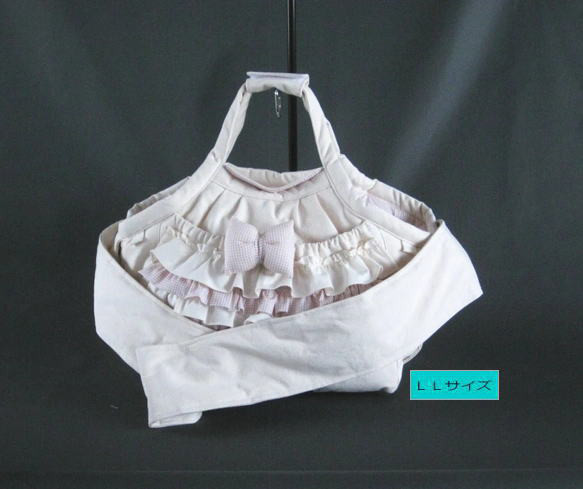 受注制作　ＬＬサイズ　小型犬用　肩ベルト１００センチ　生成りプレーンキャンバ素材　スリング　手提げ２ウェイキャリーバッグ