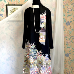 留袖リメイクワンピース❣️着やすい前開き　友禅　作家物 着物リメイク ワンピース 黒留袖 ドレス ロング Aライン 作家物