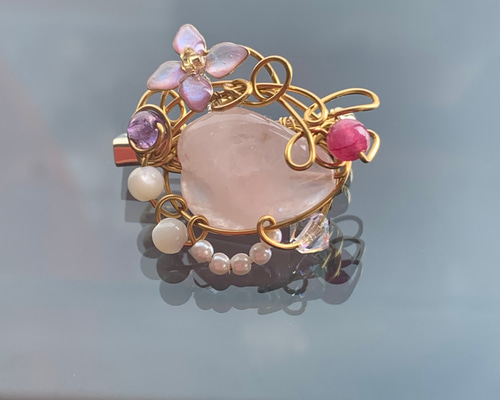 SILVER ローズクォーツ ブローチ 5196b466c3e7118a554fc0dd344717