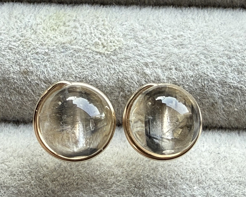 14kgfピアス/ イアリング / 9mm  タイチンルチルクォーツ 再販】 プラチナルチル クォーツ 1粒ピアス 14kgf 透明感 キャッツアイ