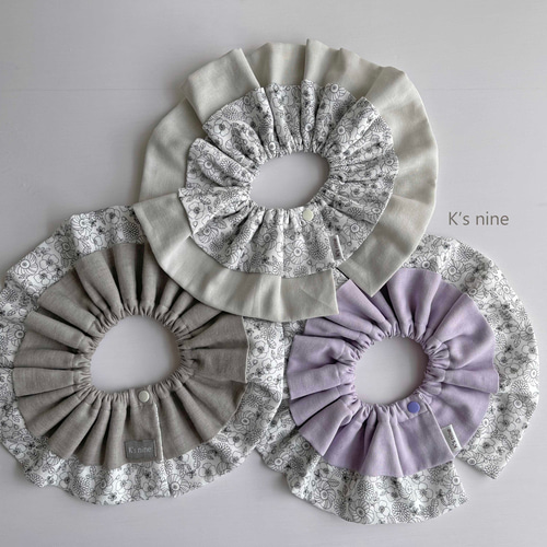 二段フリルのまんまるスタイ【Drawing flower】 出産祝 出産準備