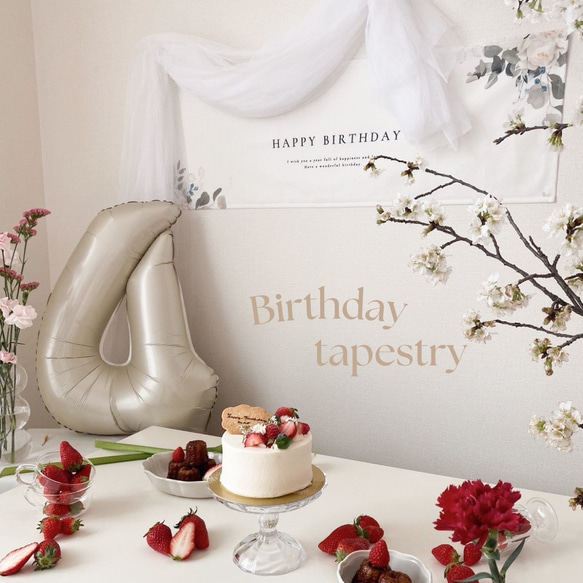 T021 【 Happy Birthday Tapestry / Flower 】 バースデータペストリー 誕生日 2枚目の画像