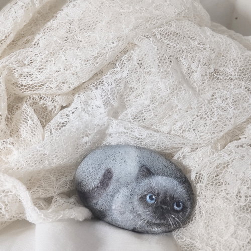 chikuri5 ふぁにーなお顔のシャム猫さん 石猫 ストーンアート その他
