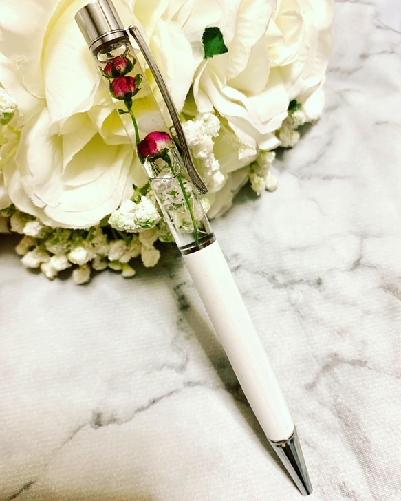 ハーバリウムボールペン 世界最小の薔薇 リトルウッズ 天然石 ペン  