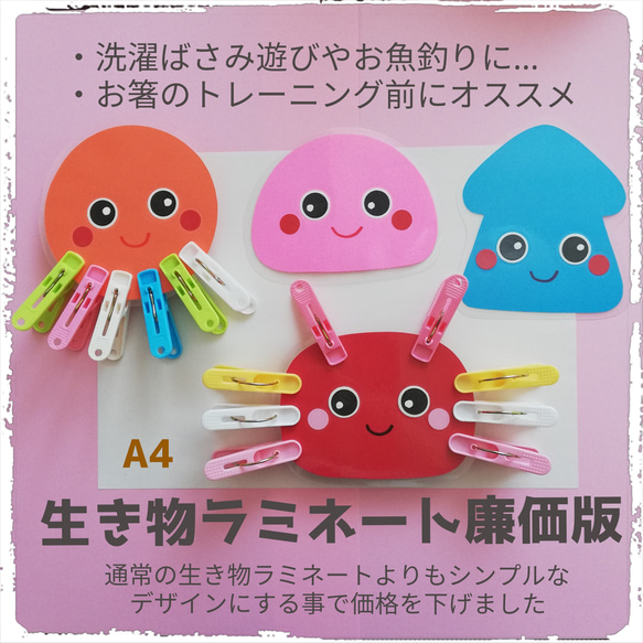 生き物ラミネート 洗濯ばさみ遊びモンテッソーリお箸の練習知育