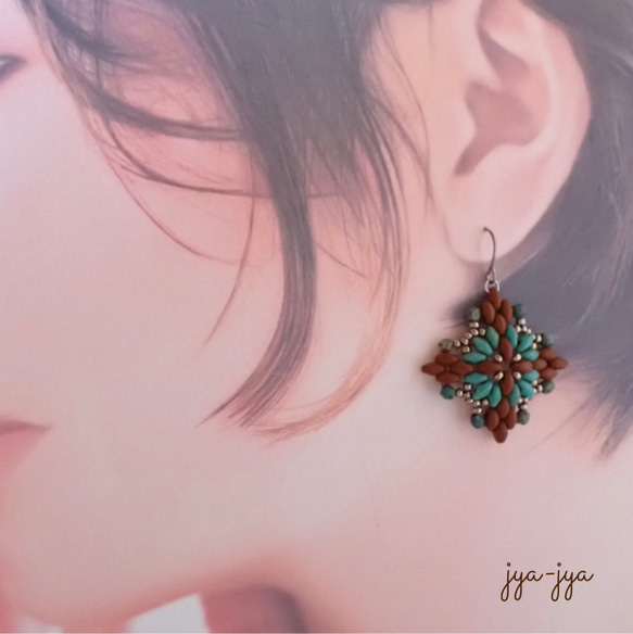 twinbeads earrings ＊ turquoise green 1枚目の画像