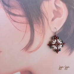 twinbeads earrings ＊ White brown 1枚目の画像