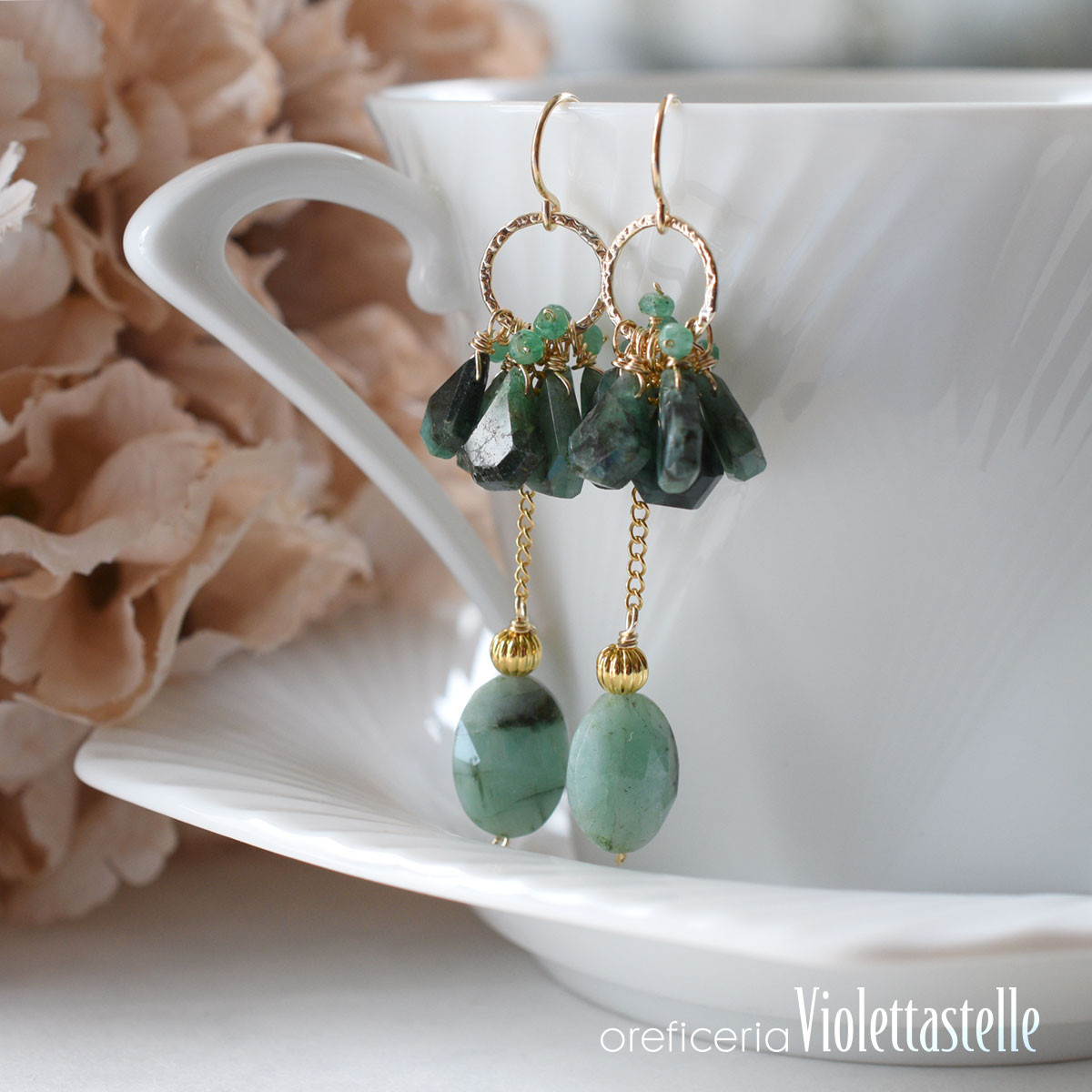 14kgf 3種類のエメラルドのピアス