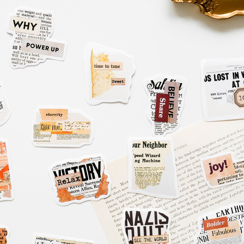 SALE! コラージュ素材 シール 46枚 newspaper page [AX742] シール