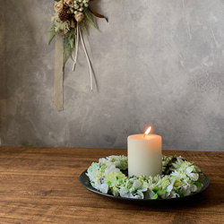 たっぷりの３種の実とグリーンのリース　アーティシャルフラワー　造花　通年　結婚祝い　ギフト　キャンドルホルダー 4枚目の画像