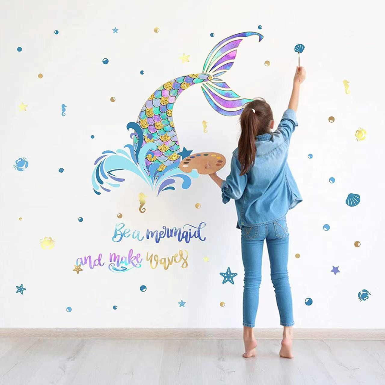 「癒しの花守（はなもり）」　テクスチャーアート　花　人魚　海　インテリア　壁掛け