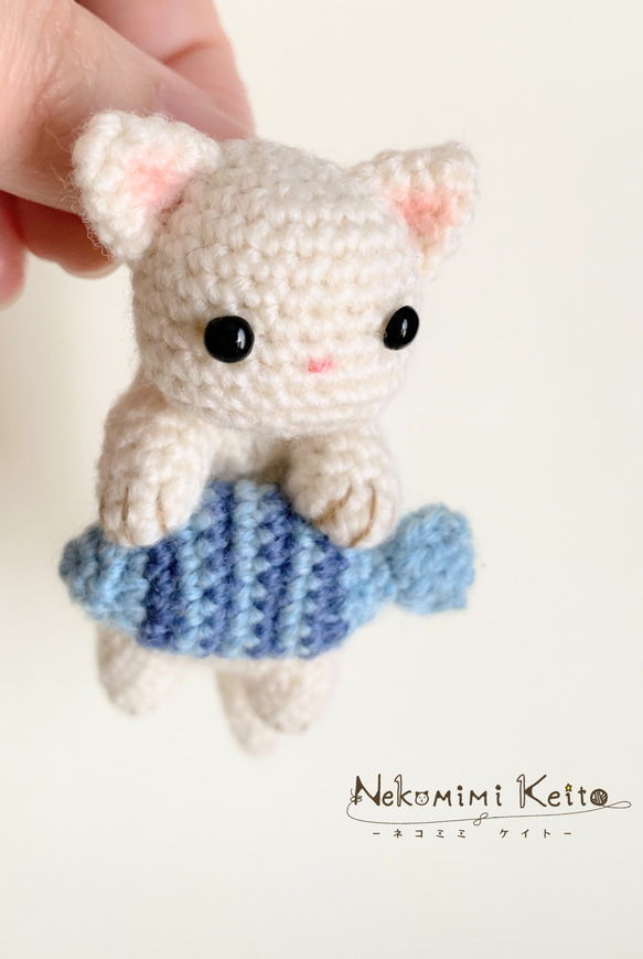 【レア】つみねこ　ぬいぐるみストラップ 4点セット つままれイタズラねこストラップ 【あみぐるみ】 あみぐるみ Nekomimi