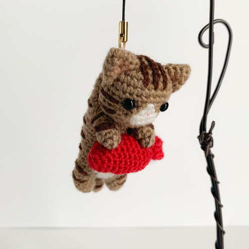 【レア】つみねこ　ぬいぐるみストラップ 4点セット つままれイタズラねこストラップ 【あみぐるみ】 あみぐるみ Nekomimi