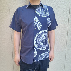 型染め手ぬぐいシャツ（半身無地）鳳凰紋 1枚目の画像