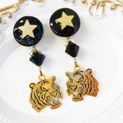 虎と星 ゴールデンタイガー トラ ピアス イヤリング モノトーン 干支