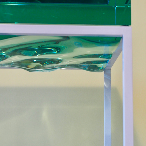 ガラステーブル 波 【天板厚み80mm】 アイアンフレーム Glass table  