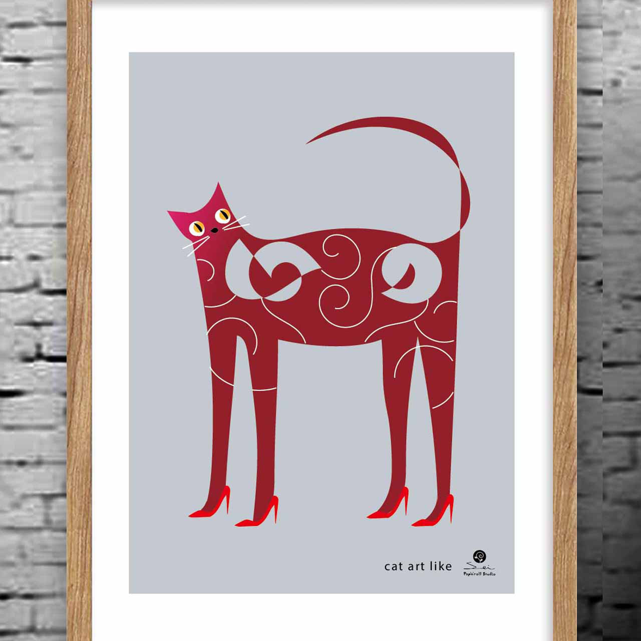 ハイヒールを履いたネコ　イラスト　アートポスター　ポスター　A4 A3 A2 A1 アート　オリジナル　結婚祝い1180