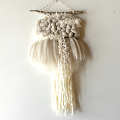 一点もの】流木 ウィービングタペストリー『やわらかグレーのふわふわ