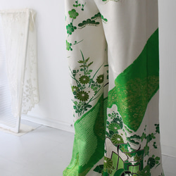 着物リメイク　ワイドパンツ/フリーサイズ、パラッツォパンツ、フレアパンツ　Lサイズ、緑のパンツ、花柄のパンツ 8枚目の画像