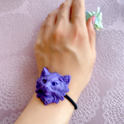 ネコのヘアゴム（紫）　オッドアイ　猫　ねこ　個性的　ギフト　プレゼントにも！【送料無料】 5枚目の画像