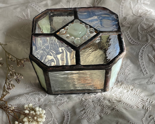 カントリー雑貨 ステンドグラス 置物 ガラス ブラウン 2段 古道具