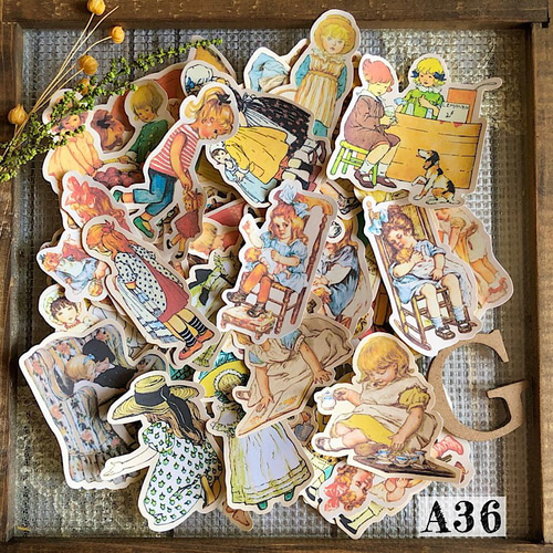 送料無料【A36コラージュ素材】子供シール レトロ 手帳 日記
