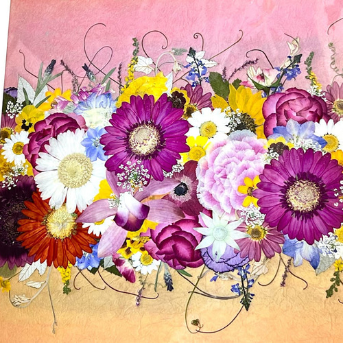 押し花のアート作品 和紙