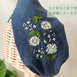 翡翠のような美しさ＊アナベルの刺繍ヘアターバン(ヘアバンド)/ハーフリネン 5枚目の画像