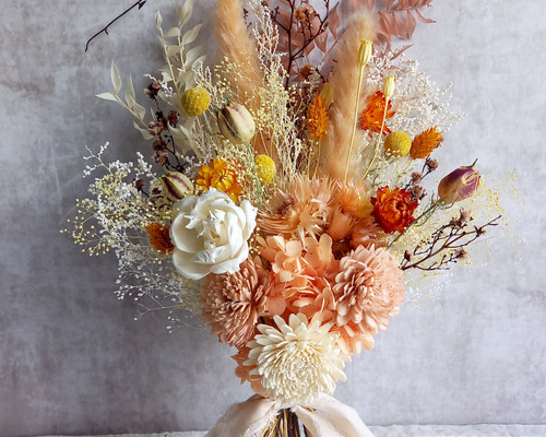 気持ち華やぐオレンジブラウンのスワッグ❀ブーケ プリザーブドフラワー 気持ち華やぐオレンジブラウンのスワッグ❀ブーケ プリザーブド