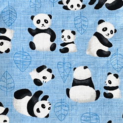 仲良しパンダ親子ペタンコバッグ　水筒入れサイズ　ミッドナイトブルー切替　ブルー　29×18 3枚目の画像