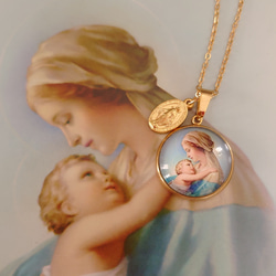 イタリア製不思議のメダイ&マリア様美しい聖母子 ３WAY ステンレスお守りネックレス M 1枚目の画像
