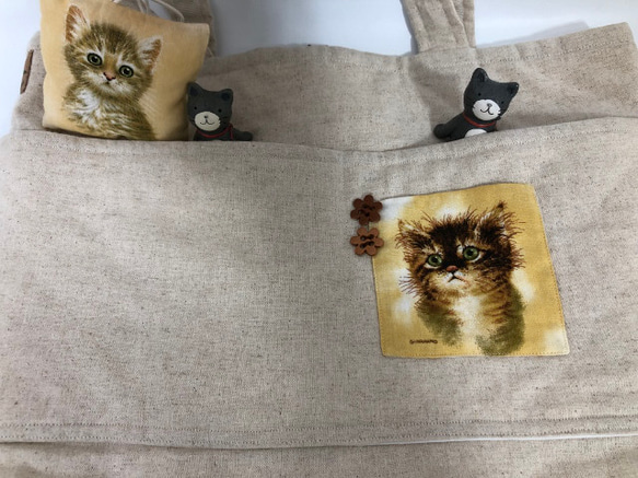 猫　生成り　USAコットン　ふわふわ　トートバッグ　｟訳｠店舗展示品につきSALE 6枚目の画像