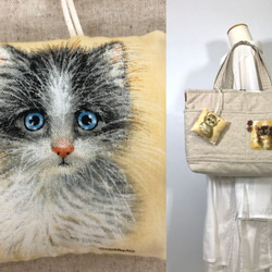 猫　生成り　USAコットン　ふわふわ　トートバッグ　｟訳｠店舗展示品につきSALE 1枚目の画像