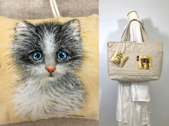 猫　生成り　USAコットン　ふわふわ　トートバッグ　｟訳｠店舗展示品につきSALE 1枚目の画像