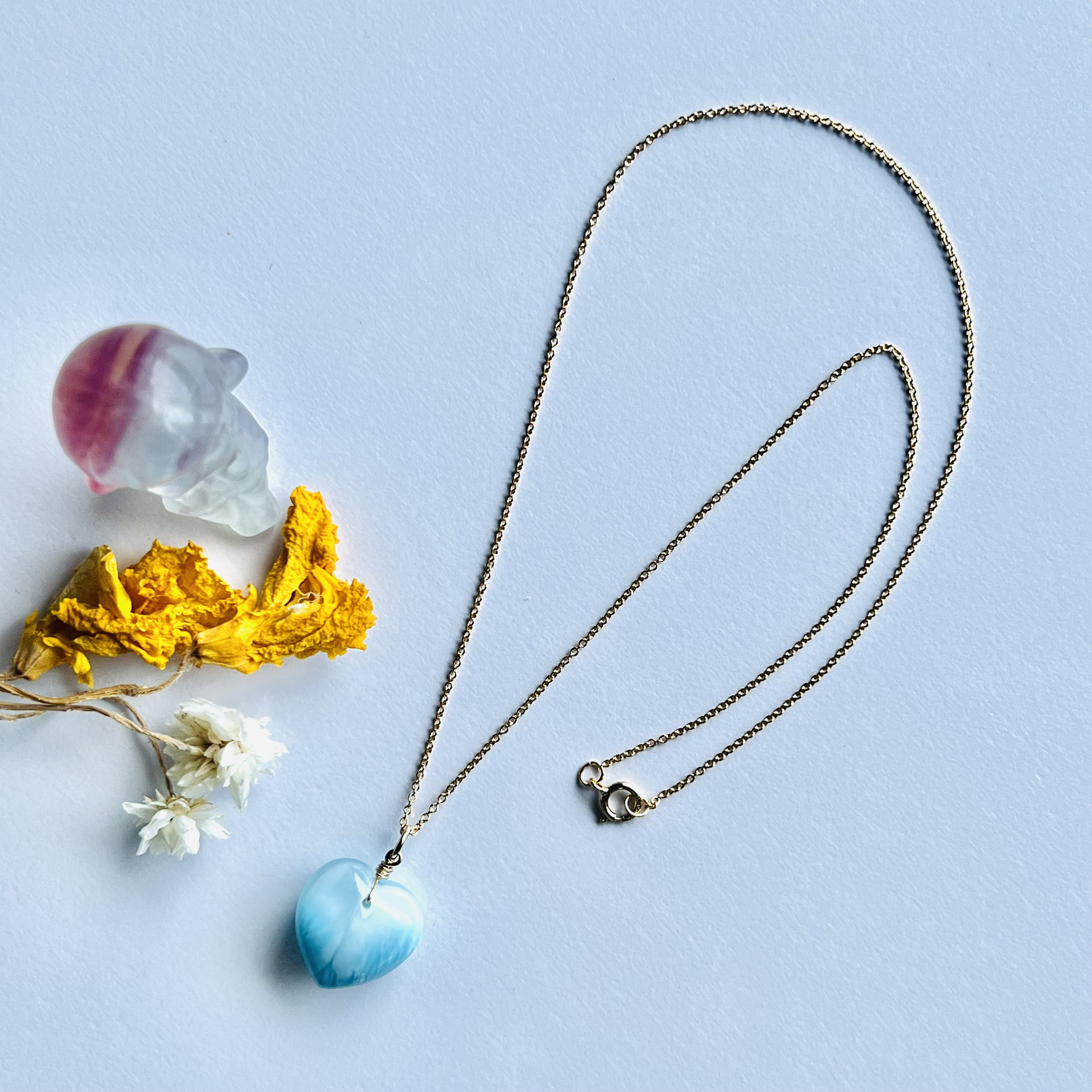 ラリマー ハート ♡ 1粒 ネックレス 14kgf　ペンダント ペントップ　#晴れやかブルーの作品　新作WEEK2023