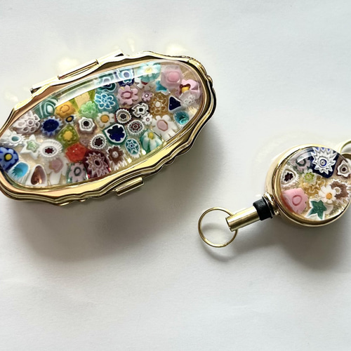 ミルフィオリ　銀製ピルケース　ベネチアンガラス　アンティーク ミルフィオリ 銀製ピルケース ベネチアンガラス アンティーク