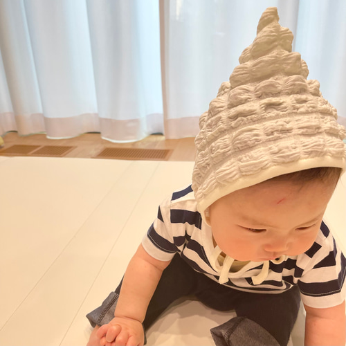 ポコポコ小人ボンネット ポップコーン生地 とんがり帽子 帽子(ベビー