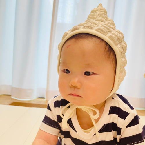 ポコポコ小人ボンネット ポップコーン生地 とんがり帽子 帽子(ベビー