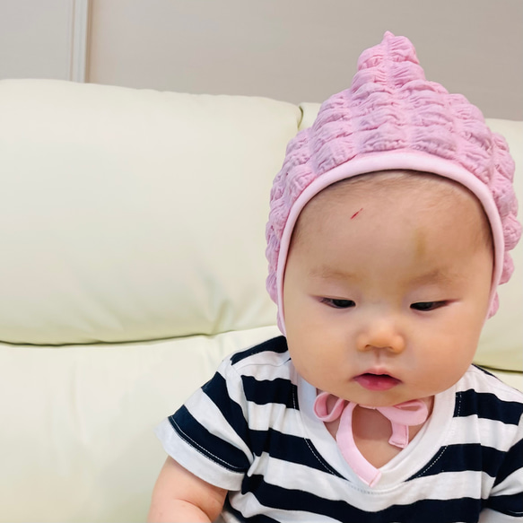 ポコポコ小人ボンネット ポップコーン生地 とんがり帽子 帽子(ベビー